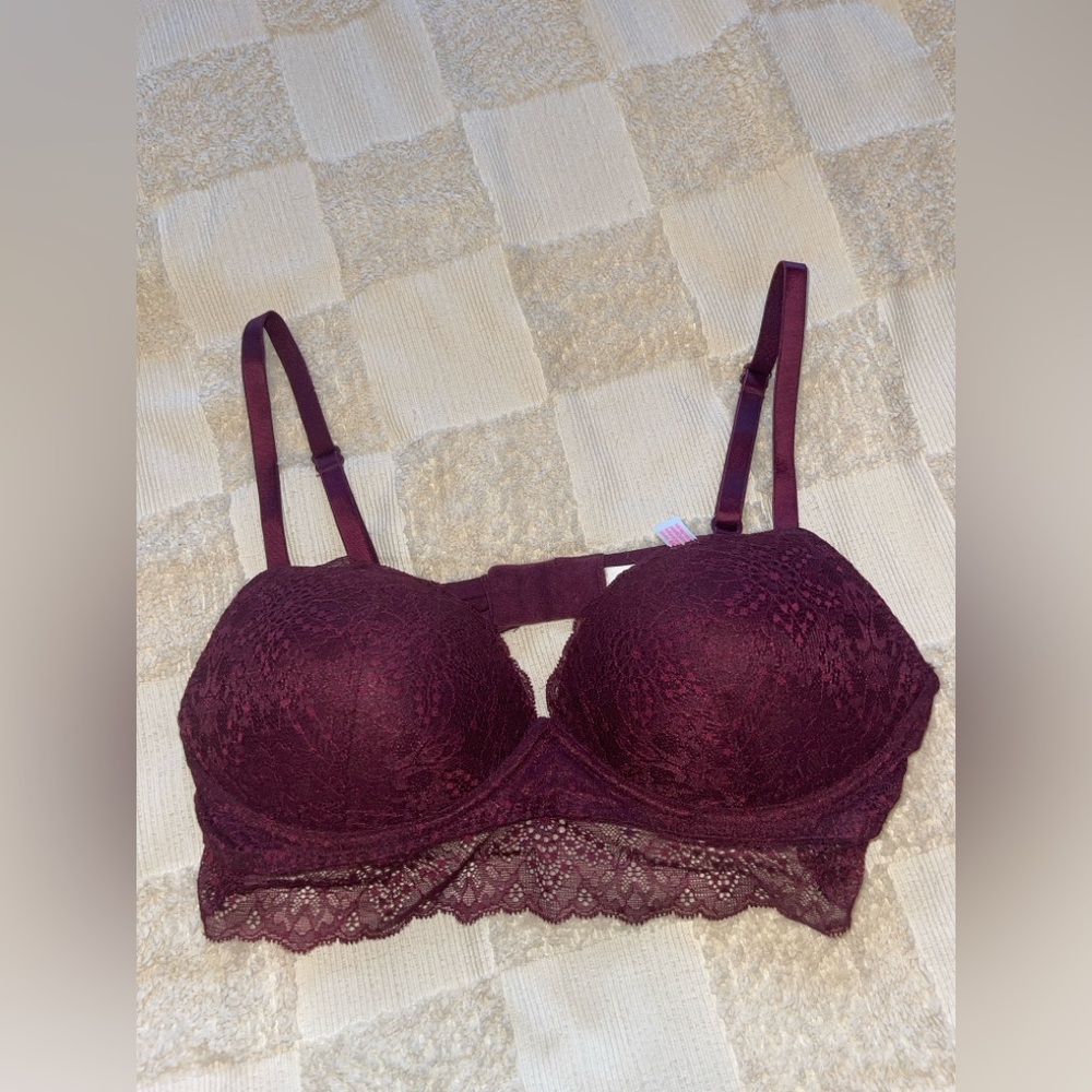 PINK Lace Bralette in Deep Burgundy